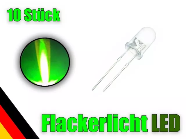 10 Pezzo Flacker LED 5mm Verde Luce Tremolante per Saldatore Fuoco Gas Effetti