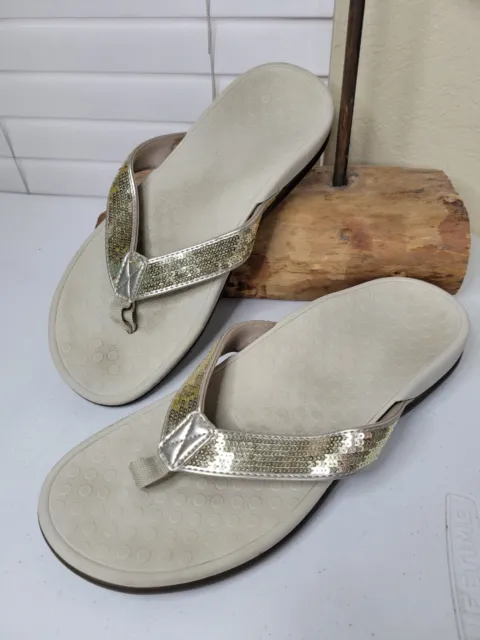 Vionic 8 Sequin Gold Sandals Flip Flops Thong