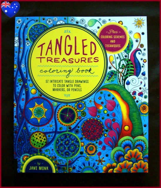 TANGLED TREASURES - ADULT COLOURING DeStress Therapy Colour-in 52 ...