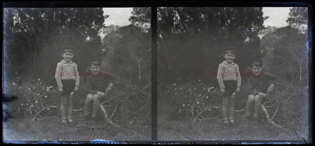Famille Enfants France c1930 Photo NEGATIVE Plaque verre Stereo Vintage P30L17n2