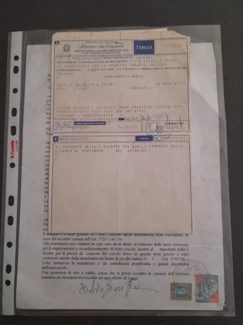 Libretto Di Circolazione FIAT N280 NTP65    1983