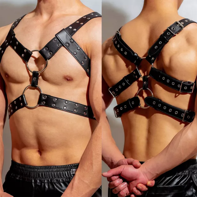 Men Adjustable PU Leather Body Chest Harness Belt Shoulder Bondage Buckle Strap