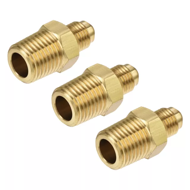 Brass Pipe fitting, 3/16 SAE Flare Male to 1/4NPT Male Thread, 3Pcs