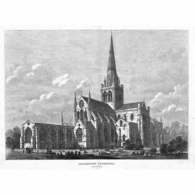 CHICHESTER CATHEDRAL Antique Print 1881