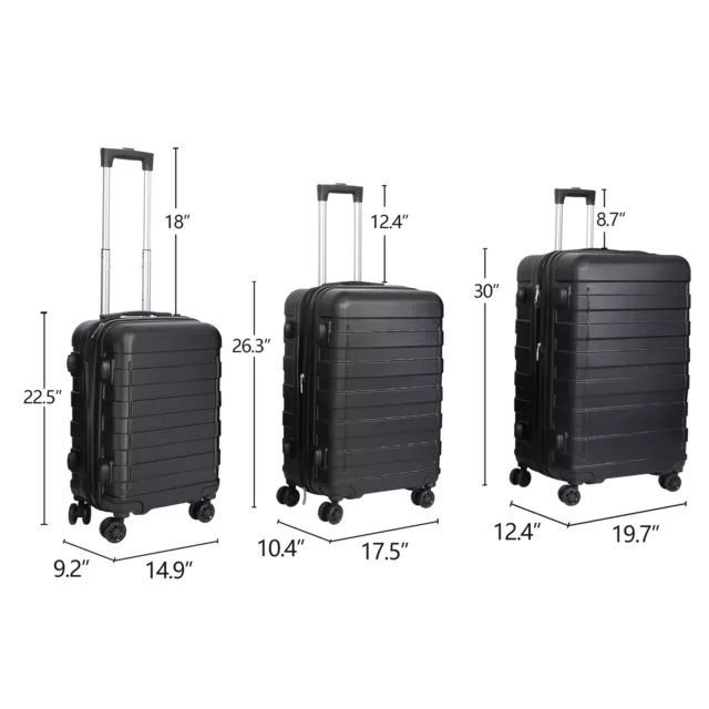 Expandable Luggage Set 3 Piece 21"26"30" Black Hardshell Suitcase with TSA Lock 3