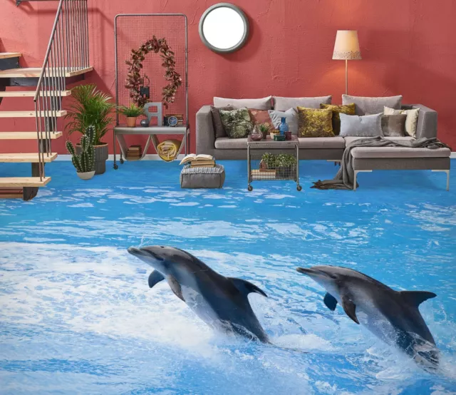 3D Animal Dolphin R3006 Floor WallPaper Murals Wallpaper Mural Print Luna 24