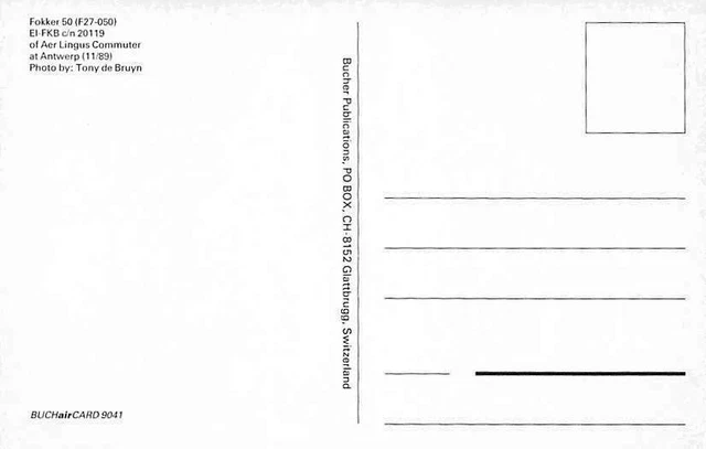 Airline Postcards Aer Lingus Commuter Fokker 50 (F27-050) EI-FKB  c/n 20119 2