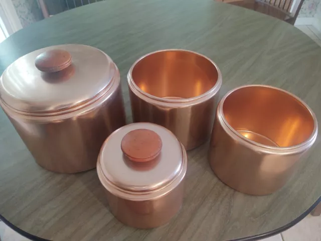 Vintage Mirro  Aluminum Nesting Canisters Rose Gold  Wood Handles with 2 Lids