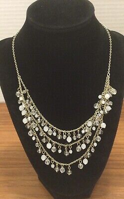 NWOT Silver-tone Chain Layered Clear, Gray & Milky White Beads F98