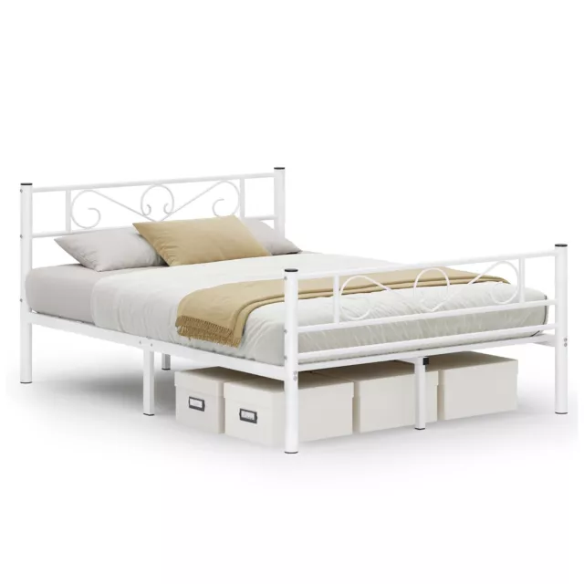 Lit Double Matelas 140 x 190 cm Blanc Métal - Montage Facile - Rangement Chambre