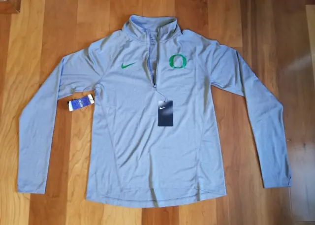 Nike Dri Fit Oregon Ducks Quarter Zip Pullover Grey Green Wmn Small Slim Fit NWT