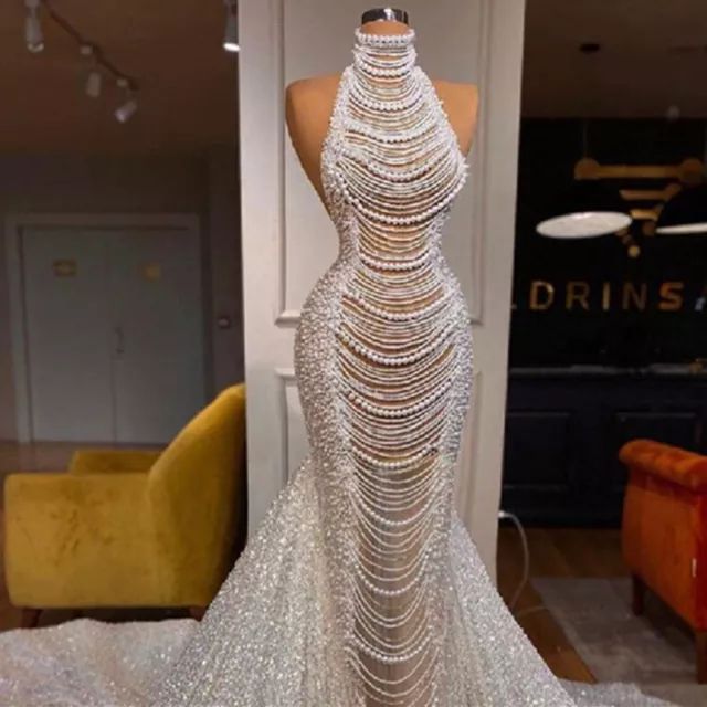 Incredible Pearl Adorned Fishtail Gown