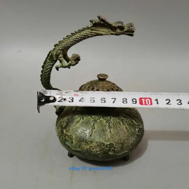 L34 Old Chinese bronze Hand-carved Dragon statue incense burner w Xuande Mark 3