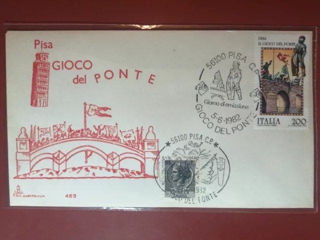 Pisa 1982 " Gioco Del Ponte" Francobollo E Annullo Ufficiale Tir. Esemplare 465 2