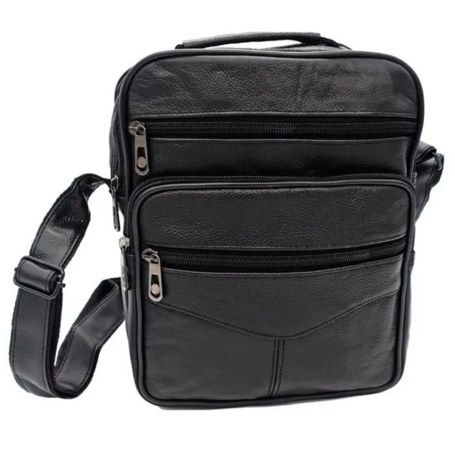 Sac Sacoche bandoulière Réglable Grand modèle Homme cuir Véritable noir 3