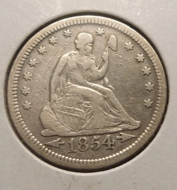 1854  Seated  Liberty Quarter   #F22-54 Very   Nice    COIN