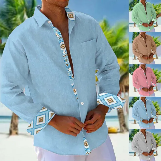 Sofisticate camicie hawaiane da uomo a maniche lunghe motivo decorativo risvolto