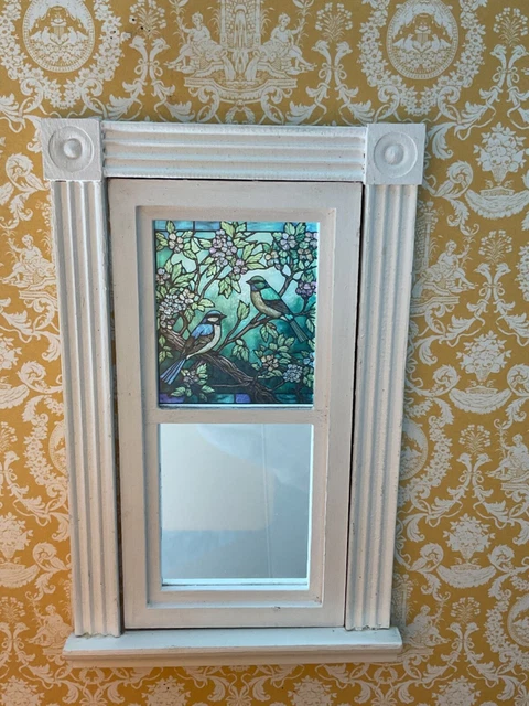 Two Birds on a Branch Dollhouse Miniature Victorian  Stained Glass Window Film 2