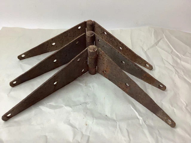 Vintage Rusty Metal Barn Door Gate Strap Hinge 16" LOT of 3 Primitive Garden Art 6
