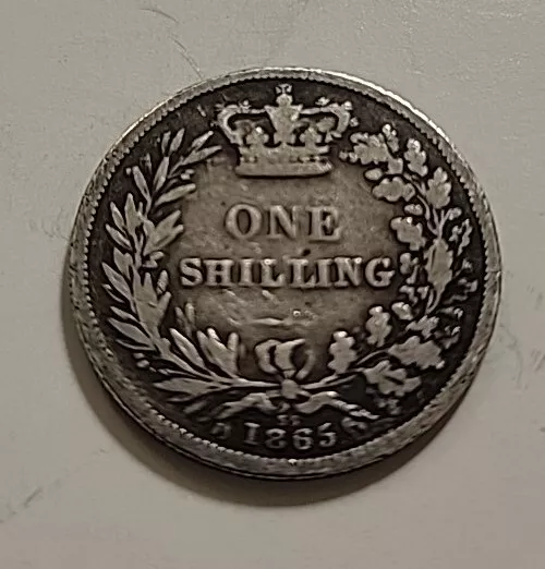 1865 Great Britain One Shilling- Die #55 Silver Coin Victoria