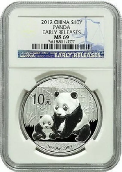 Chinese China Panda 2012 1 oz Silver Coin NGC MS 69 - Early Releases Blue Label