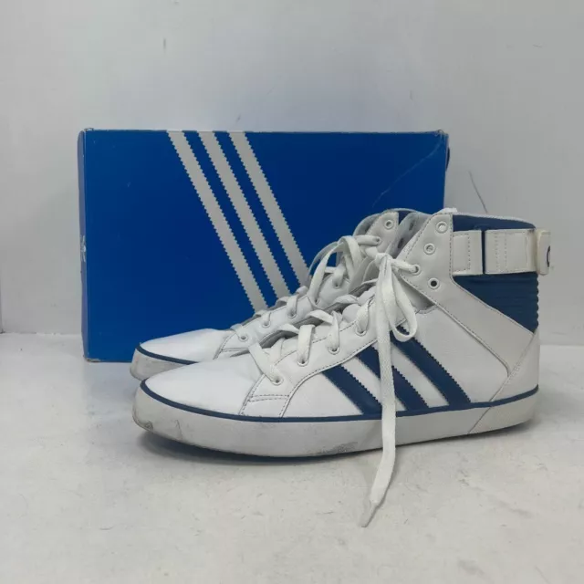 Adidas High Top Trainers UK 10 White Blue Leather Mens RMF02-LW