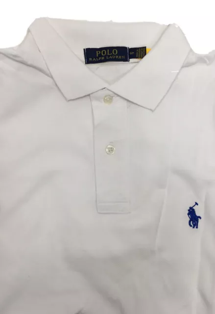 Ralph Lauren Mens Custom Slim Short Sleeve Blue Pony Mesh Polo Shirt,White, S