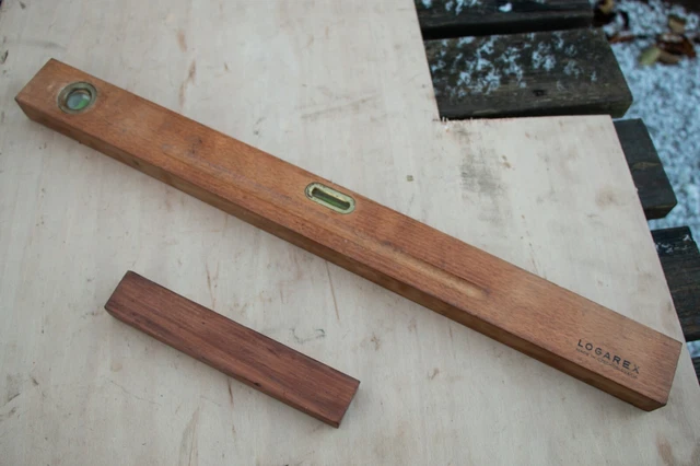 Vintage Logarex 24" hardwood spirit level, plus 8" brass topped spirit level