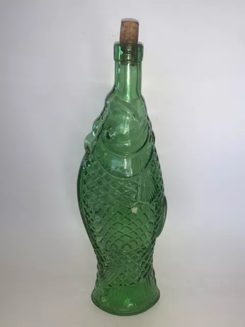 Vintage ANTINORI ITALY Wine Bottle Green Glass Figural Fish 13" Empty