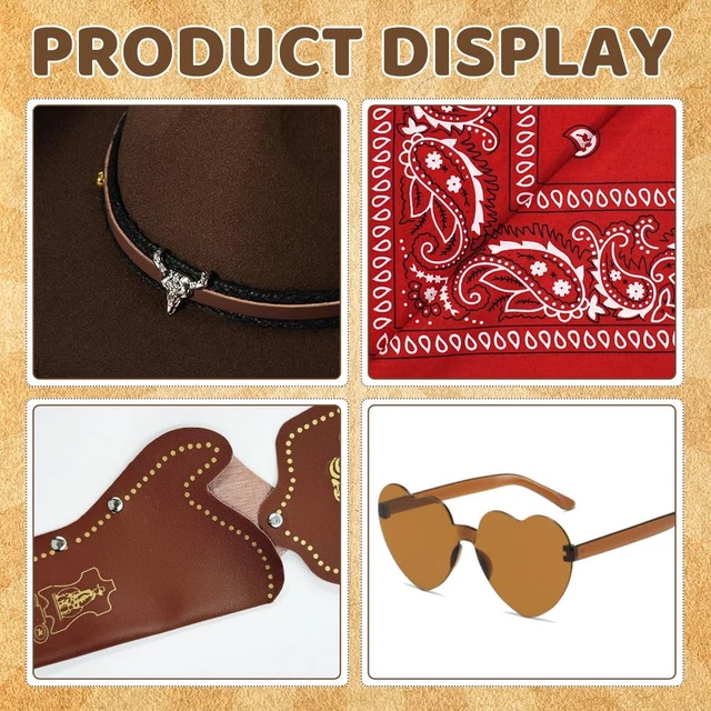 BROWN COWBOY COSTUME Accessory Set - Western Cowboy Hat with Metal ...