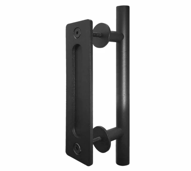 12" Sliding Barn Door Handle, Black Heavy Duty Solid Steel Gate Set Round Shape