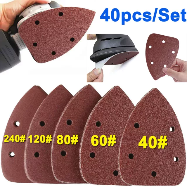 40X Sanding Discs Pads 40-240 Grit Mouse Palm Sheet Polish Sandpaper Hook & Loop