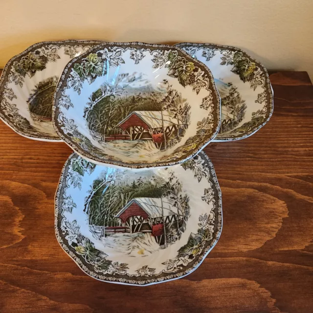 Friendly Village Johnson Bros. Square Cereal Bowls~4 Covered Bridge