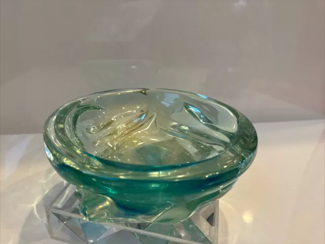 C40s Flavio Poli Archimede Seguso Gold Teal Murano Glass Bowl Sommerso  Dish 8”