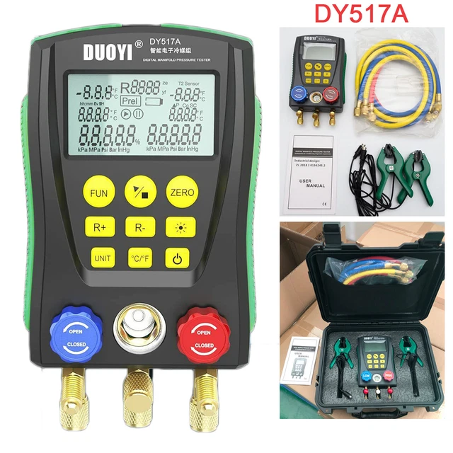Refrigeration Digital Manifold Gauge Pipe Set HVAC System Vacuum Pressure Tester