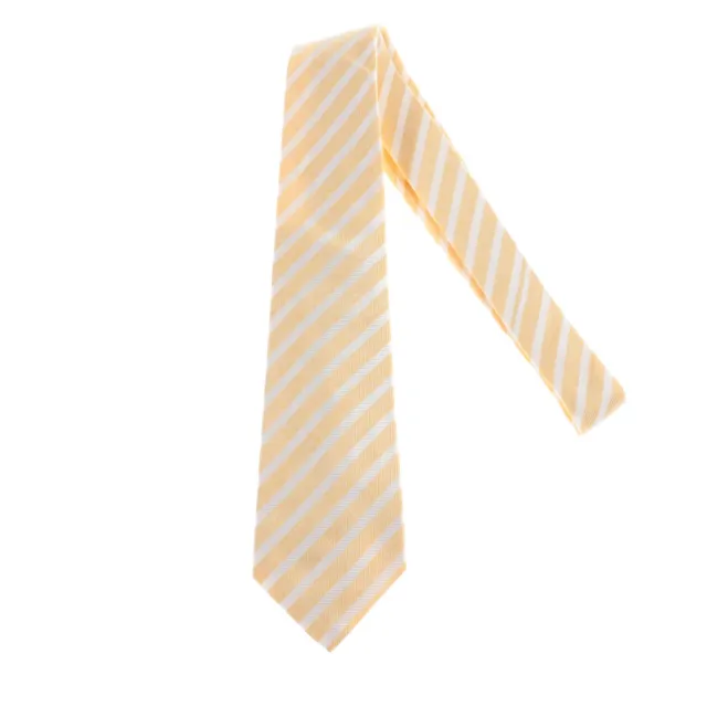 Kiton NWOT 100% Silk Seven Fold Neck Tie in Golden Yellow/White Stripes