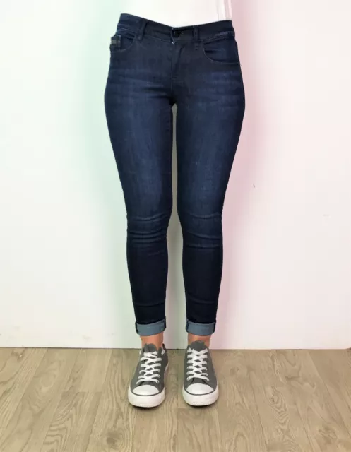 Women's Skinny Jeans Ladies Slim Dark Denim Jeans Size 8 Long Inside Leg 31"