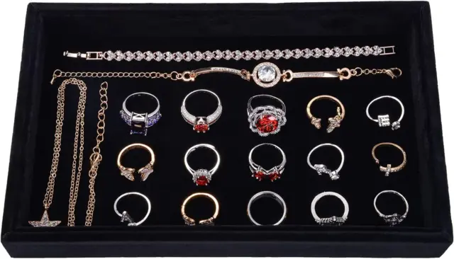 HooAMI Black Velvet Stackable Jewelry Trays 23cm*14.5cm*2.8cm, 1 Grid