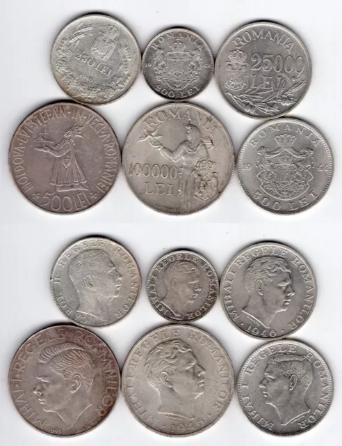 RUMÄNIEN LOT   6 vers. Silbermünzen  200 - 100000 Lei   ANSEHEN !    #24