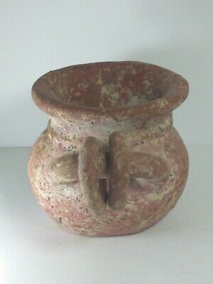 Handmade Crafted Ancient Style Clay Pot, Double Handle with Ring 4.75" x 7.5" 3