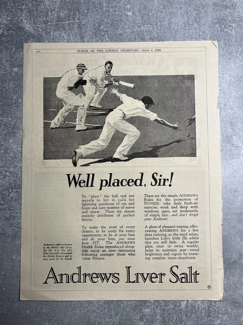 Andrews Liver Salt 'Cricket' - Vintage Advertising - Original Advert - June 1934