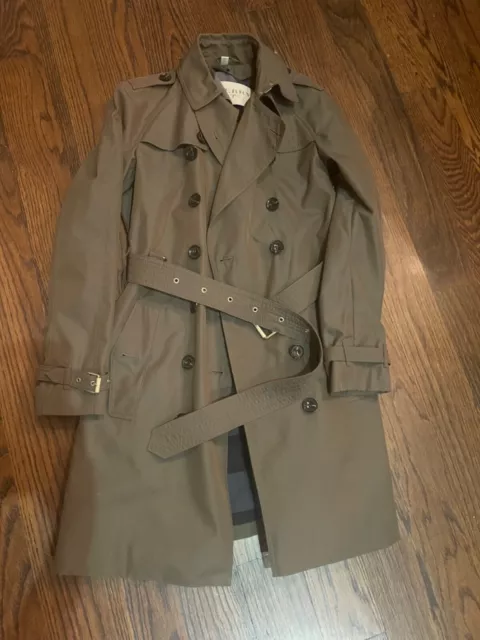 burberry womens khaki green rain trench coat size 10 with wool liner