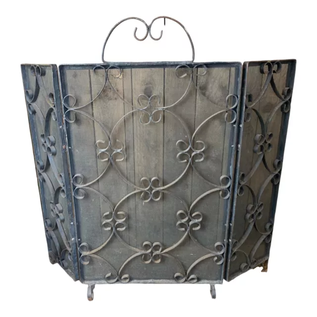 Black wrought iron ornate Three Panel Fold Fireguard Fire Screen Spark Guard