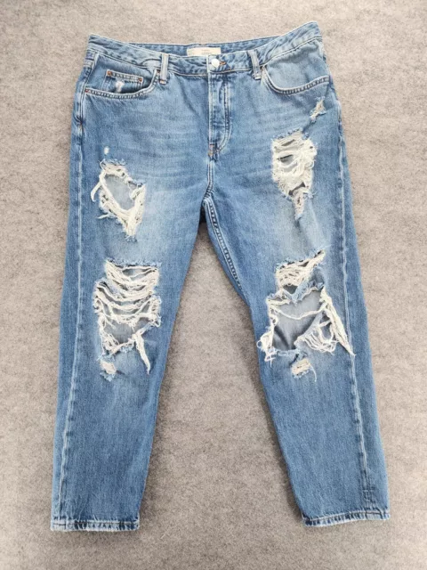 TOPSHOP MOTO HAYDEN Jeans Womens 32 Cropped Distressed Blue Denim