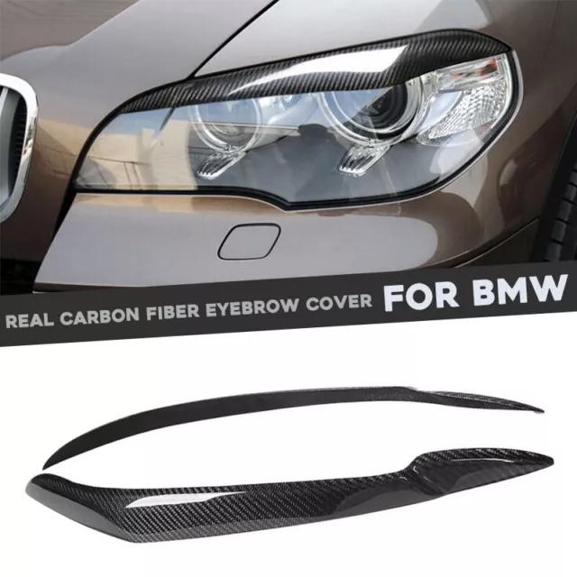 Real Carbon Fiber Headlight Eye Lid Eyebrow Trim Cover For BMW X5 E70 2007-2013