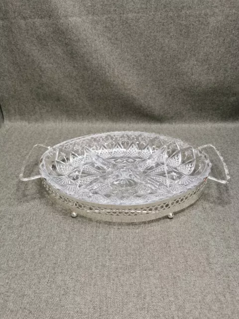 Vintage Serving Platter Dish Silver Plated 4 Section Clear Cut Glass ✨✨✨