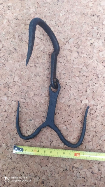 Antique 19th C. Hand Forged WROUGHT Iron Hook HANGER Hunting Farm TOOL 2
