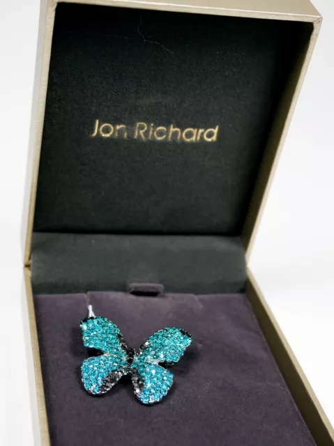 Beautiful Mint in Box Jon Richard Blue & Black Crystal Butterfly Brooch