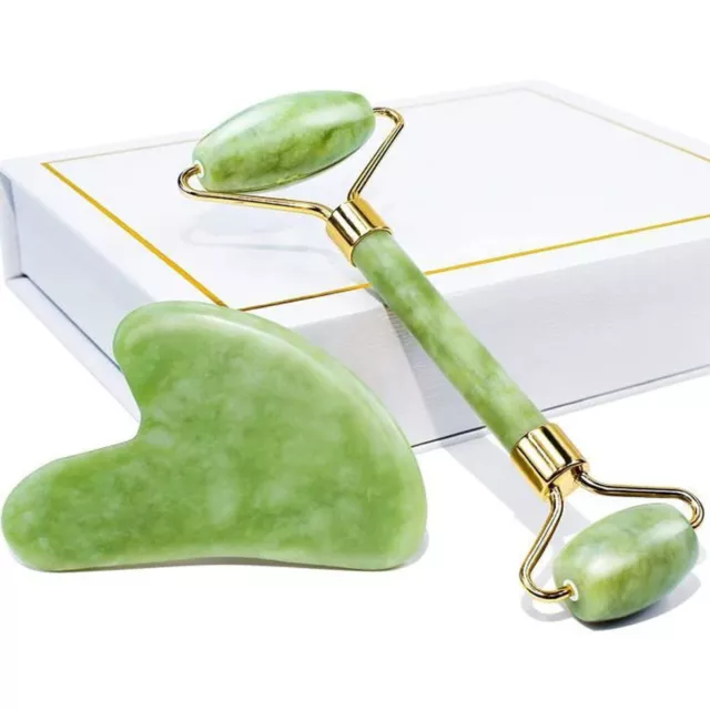 Jade Roller Visage et Gua Sha Masseur Facial naturel Gua Sha et Rouleau de Jade