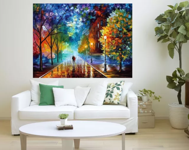 Leonid Afremov NIGHT WALK  Painting Canvas Wall Art Picture Print HOME